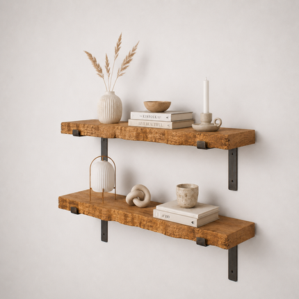 Reclaimed Live Edge Rustic Shelf Lipped Shaped Bracket