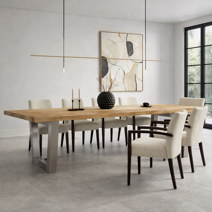 Graby Solid Oak Dining Table Chunky VF Brushed Stainless Steel Legs