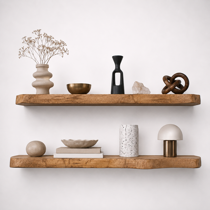 Croxby Live Edge Round Corners Rustic Floating Shelf