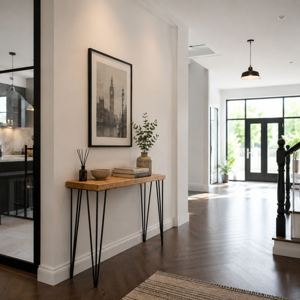 Freestanding Rustic Console Table With Hairpin Legs 34cm Depth