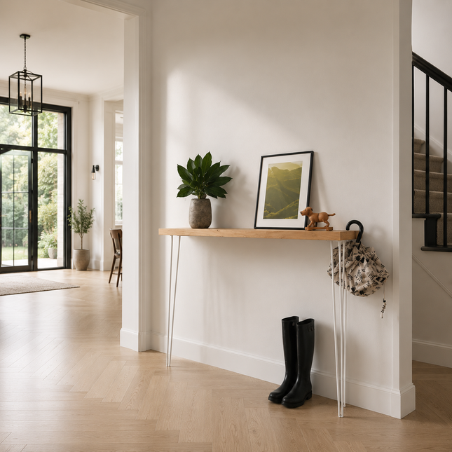 Solid Oak Console Table With Hairpin Legs 19.5cm Depth
