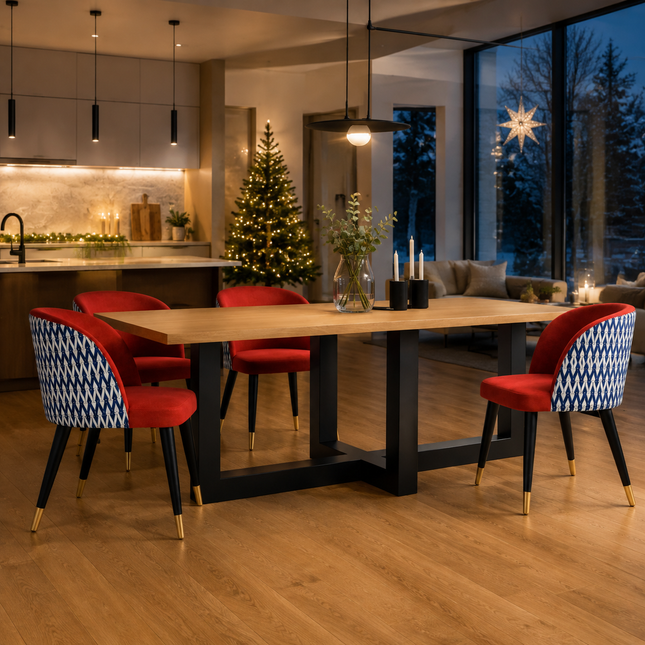 Brooke Oak Modern Dining Table with Steel Base