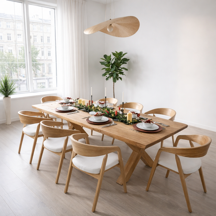 Firsby XF Chunky Wooden Dining Table Natural Live Edge Rustic Wood X Frame Legs Handmade Characteristic of the Countryside.