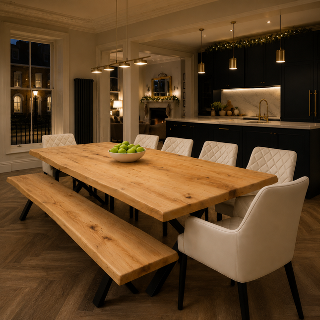 Firsby Live Edge Solid Oak Dining Table Standard Steel Leg