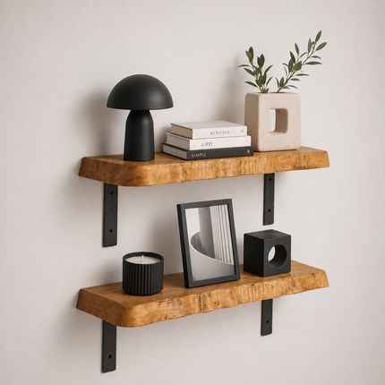 Croxby Live Edge Round Corners Rustic Shelf Non Lipped Shaped Bracket
