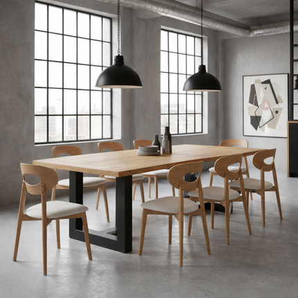 Belnie Solid Oak Dining Table with Steel Base