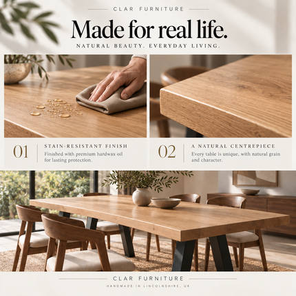 Firsby Solid Oak Live Edge Dining Set – Table, Bench & 2 Aby Beige Velvet Chairs | XF Steel Legs