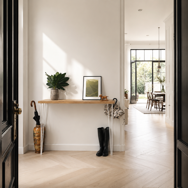 Solid Oak Console Table With Hairpin Legs 19.5cm Depth