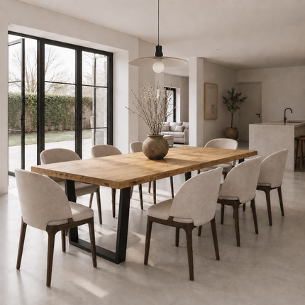 Brigg Straight Edge Rustic Dining Table Steel V Frame Legs