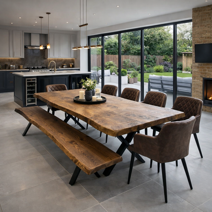 Firsby Live Edge Dining Table X Frame Steel Legs
