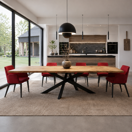 Brigg Dining Table Straight Edge Extendable 2 Sides  Crossover Steel Base