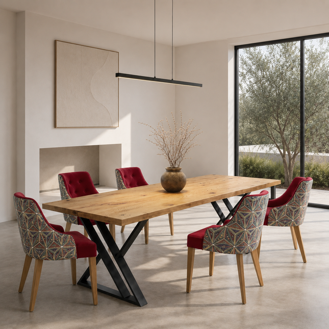 Brigg Straight Edge Dining Table Rustic Wood  XV Steel Legs