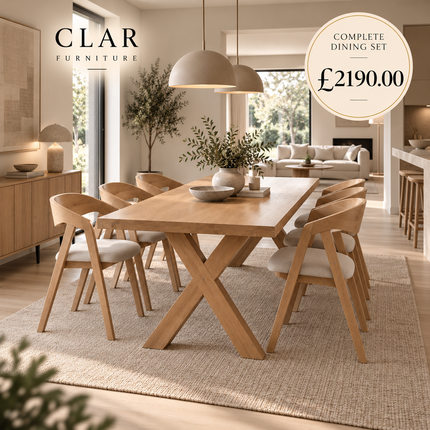 Lymn Solid Oak Dining Set – Dining Table & 6 Aby Chairs with XF Wooden Legs