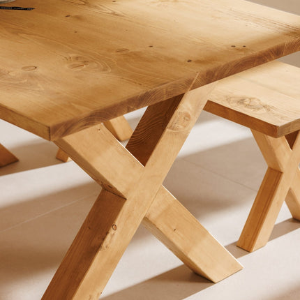 Calia Style Industrial Dining Table Rustic XF Wooden Chunky Legs
