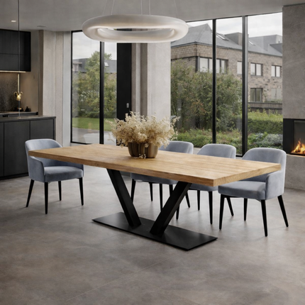 Bicker Solid Oak Dining Table Steel Base