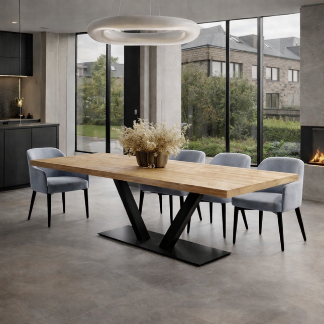 Bicker Solid Oak Dining Table Steel Base