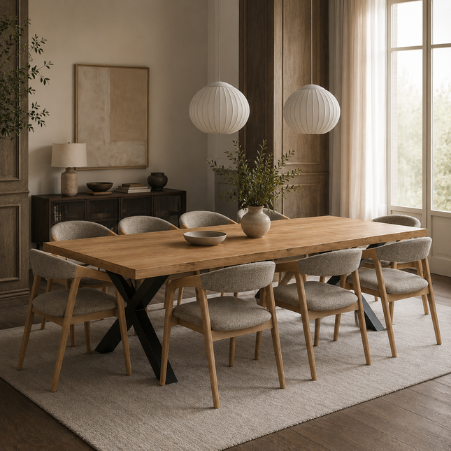 Somerby Solid Oak Dining Table Straight Edge with Chunky X Frame Steel Leg 160 x 90 cm (6 seater)