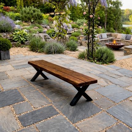Firsby Outdoor Live Edge Dining Bench Steel XF Legs