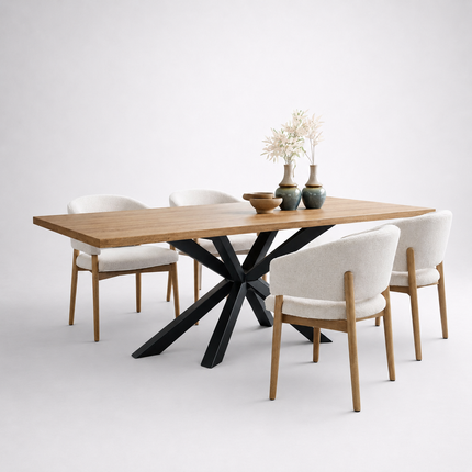 Ailby Oak Modern Dining Table Spider Stel Base