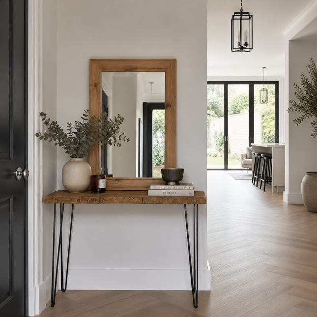 Freestanding Rustic Console Table With Hairpin Legs 34cm Depth