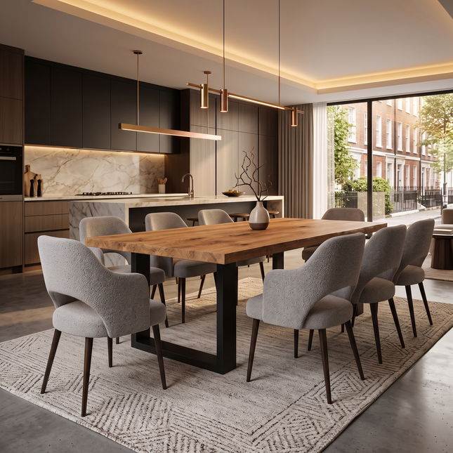 Bryton Solid Oak Dining Table Steel Square Legs