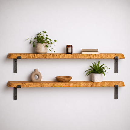 Croxby Live Edge Round Corners Rustic Shelf Lipped Shaped Bracket