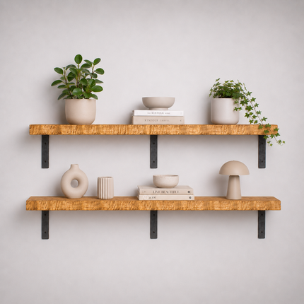 Reclaimed Live Edge Rustic Shelf Non Lipped Shaped Bracket