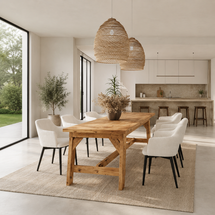 Brigg Rustic Dining Table  H Shape Wooden Legs with Beam