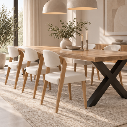 Somerby Solid Oak Dining Set – Oak Table & 6 Rocco Chairs with XF Steel Legs