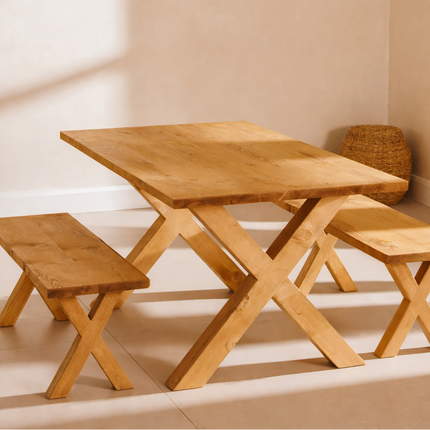 Industrial Rustic Wood X Legs Bench