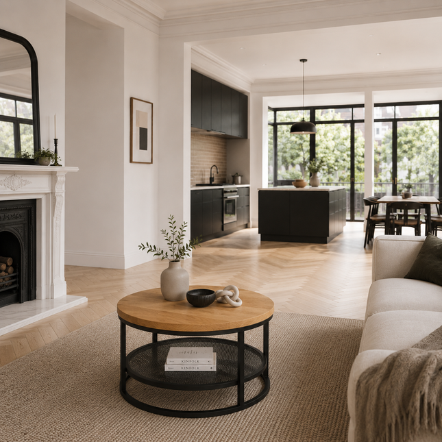 Round oak coffee table Per