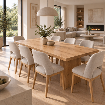Diss Solid Oak Dining Table Set with 8 Ava 2 Chairs