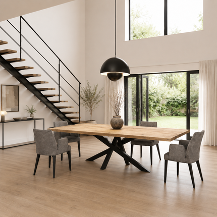 Brigg Straight Edge Rustic Dining Table Steel Crossover Base