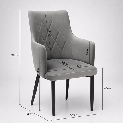 Dining chair Mario Pik with armrest and metal legs