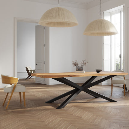 Ailby Oak Modern Dining Table Straight Edge with Spider Stel Base 280 x 90cm (10 seater)