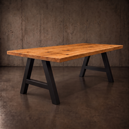 Soham Solid Oak Dining Table Chunky A Frame Steel Leg