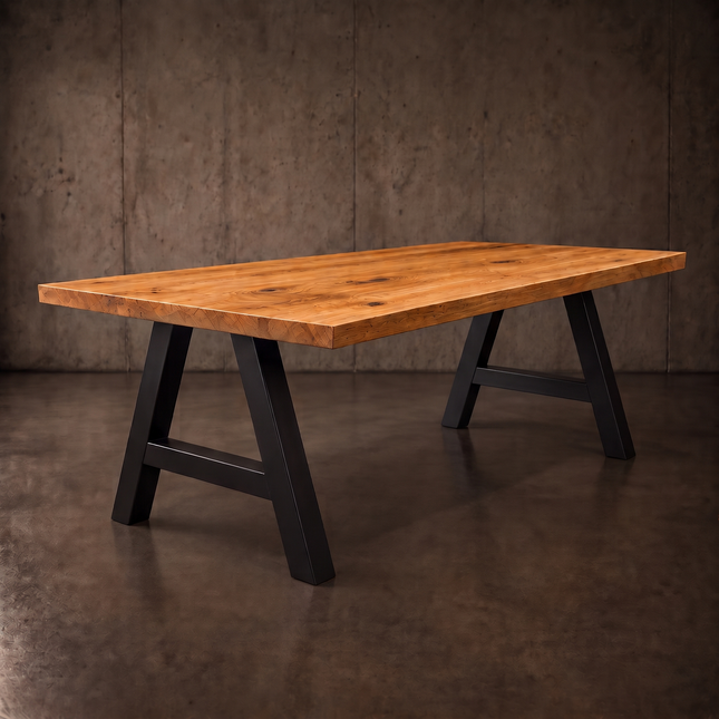 Soham Solid Oak Dining Table Chunky A Frame Steel Leg