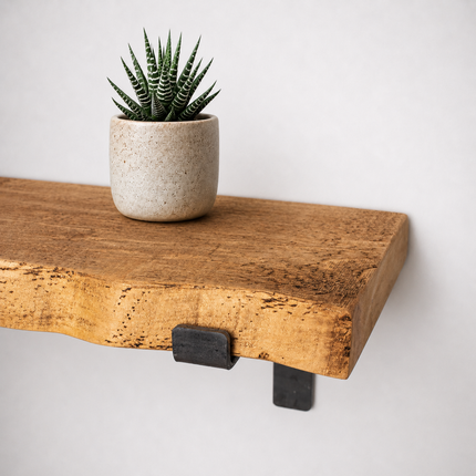 Reclaimed Live Edge Rustic Shelf Lipped Shaped Bracket