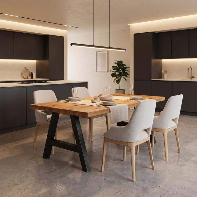 Soham Solid Oak Dining Table Chunky A Frame Steel Leg