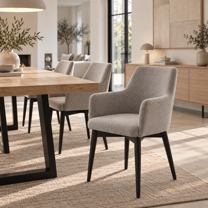 Grantham Solid Oak Dining Set – Table, Bench & 5 Rene Chairs | Trapezium Steel Legs