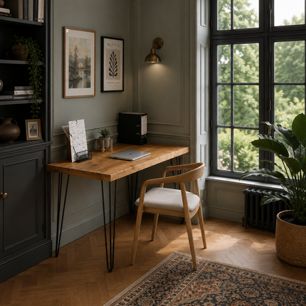 Brigg Computer Desk with Steel Hairpin Legs- Rustic Wooden Desk & Table 45cm Deep
