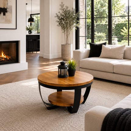 Oak Coffee table with two shelves NASH