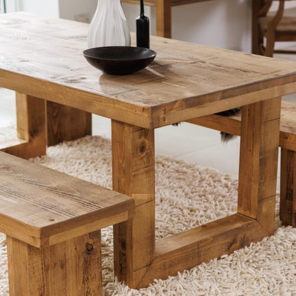 Grantham Wooden Square Dining Table Rustic Dine Thick Table with Wooden Square Legs Handmade Characteristic of the Countryside.
