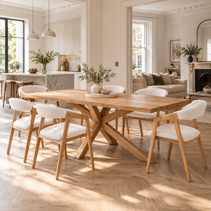 Sotby Solid Oak Dining Table Set with 6 Aby Chairs | Star Wooden Legs