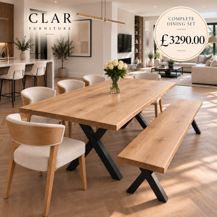 Paraiso Solid Oak Live Edge Dining Set – Table, Bench & 5 Paradiso Chairs
