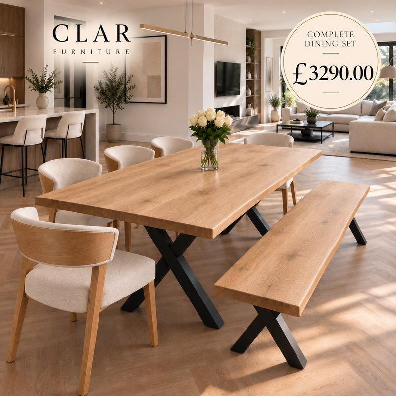 Paraiso Solid Oak Live Edge Dining Set – Table, Bench & 5 Paradiso Chairs