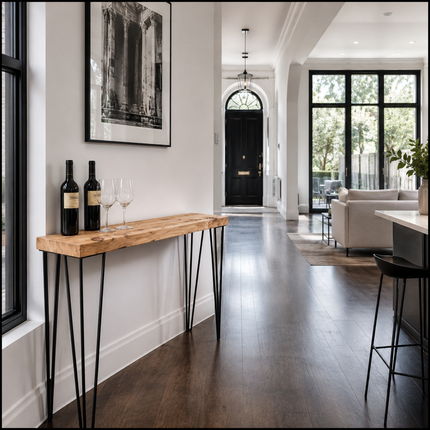 Freestanding Rustic Console Table With Hairpin Legs 24cm Depth