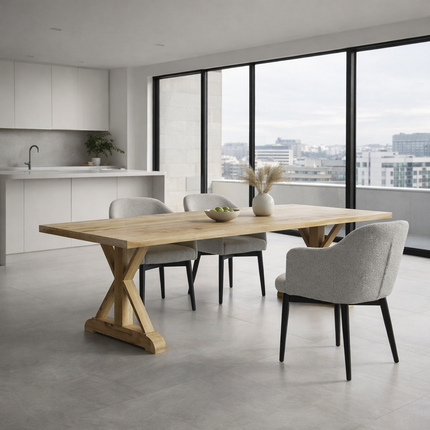 Tothill Solid Oak Dining Table Straight Edge with Wooden Farmhouse Legs 220cm x 90cm (8 seater)
