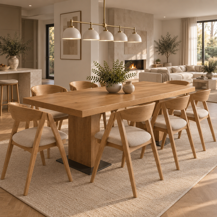 Rase Solid Oak Dining Table Set with 8 Aby Chairs