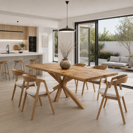 Brigg Straight Edge Dining Table Rustic Solid Wood  Star Wooden Base
